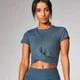 Power Crop Top s krátkým rukávem - Tmavá Indigo