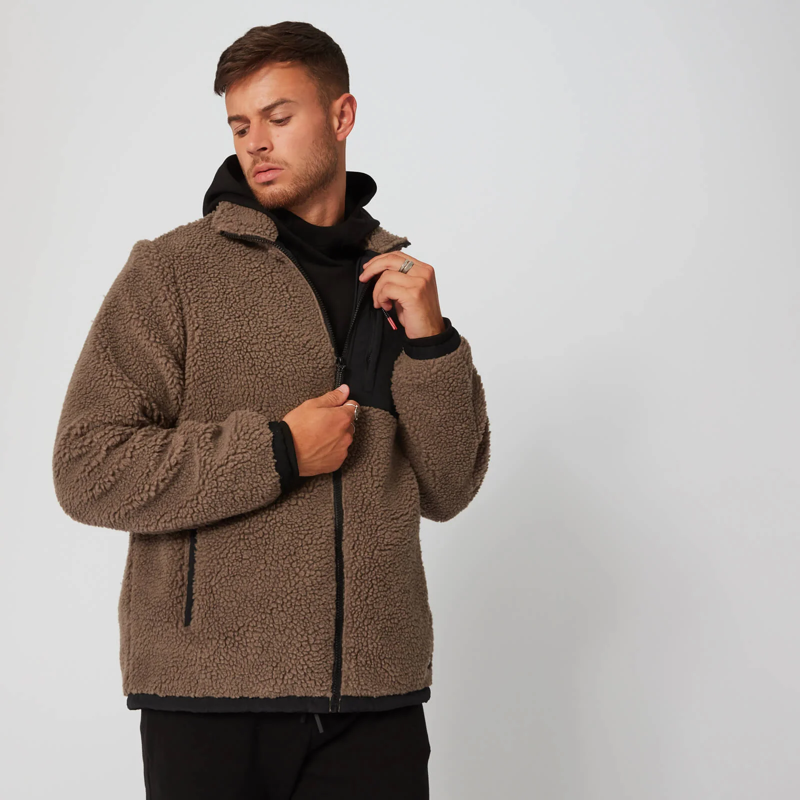 Borg Zip-Through kabát - Hnědý - XS Obrázek 1