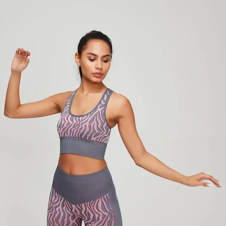 MP Animal Zebra bezešvá sportovní podprsenka - Šedo-růžová