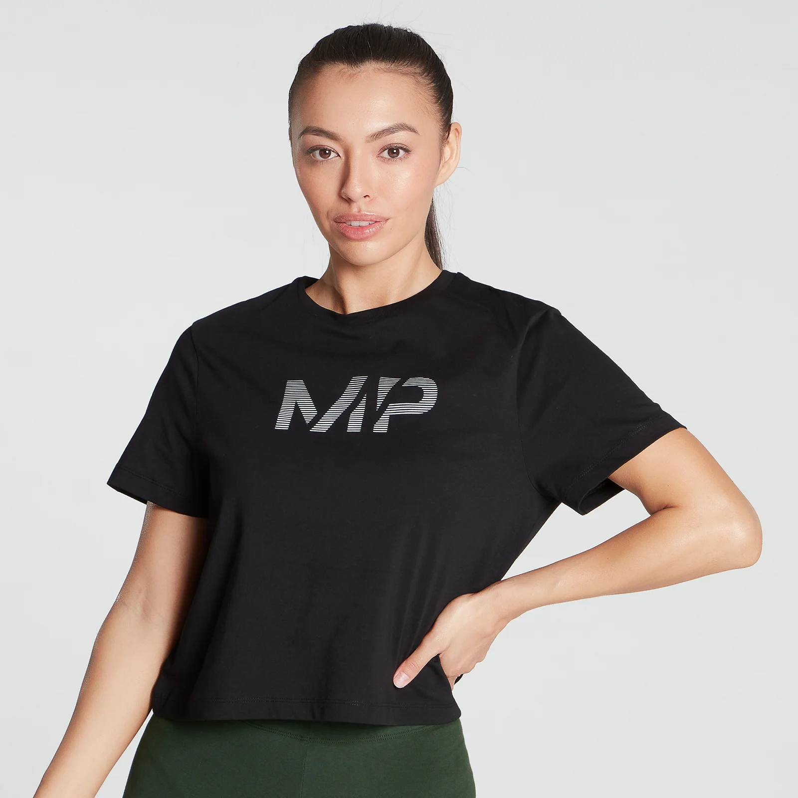 MP Women's Gradient Line Graphic Crop T-shirt- Black - XXS Obrázek 1