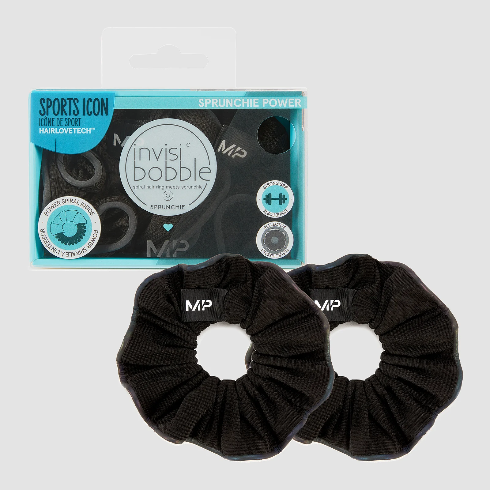 MP X Invisibobble® reflexní látková spirálová gumička Power – černá – 2 KUSY V BALENÍ Obrázek 1