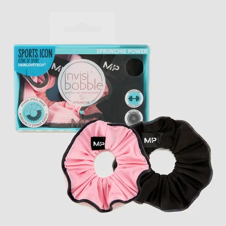MP X Invisibobble® reflexní látková spirálová gumička Power – černá/růžová – 2 KUSY V BALENÍ