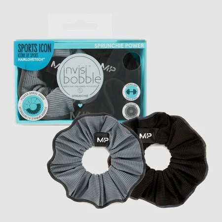 MP X Invisibobble® reflexní látková spirálová gumička Power – černá/ledově modrá – 2 KUSY V BALENÍ
