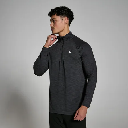 MP Pánský Performance 1/4 Zip – Černý Melír