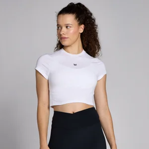 MP Dámské Basics Body Fit Zkrácené Tričko s Krátkým Rukávem – Bílé - Size XL
