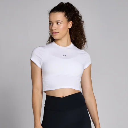 MP Dámské Basics Body Fit Zkrácené Tričko s Krátkým Rukávem – Bílé