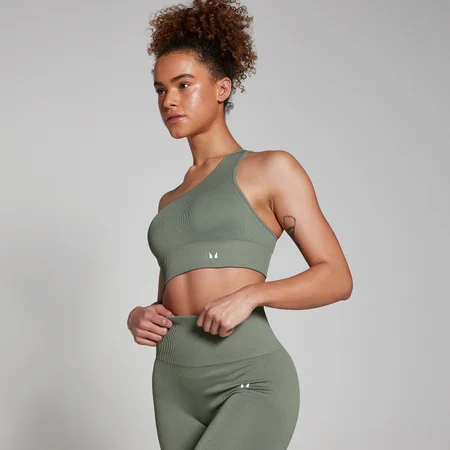MP Dámská Tempo Rib Seamless Asymmetric Podprsenka – Mechově Zelená