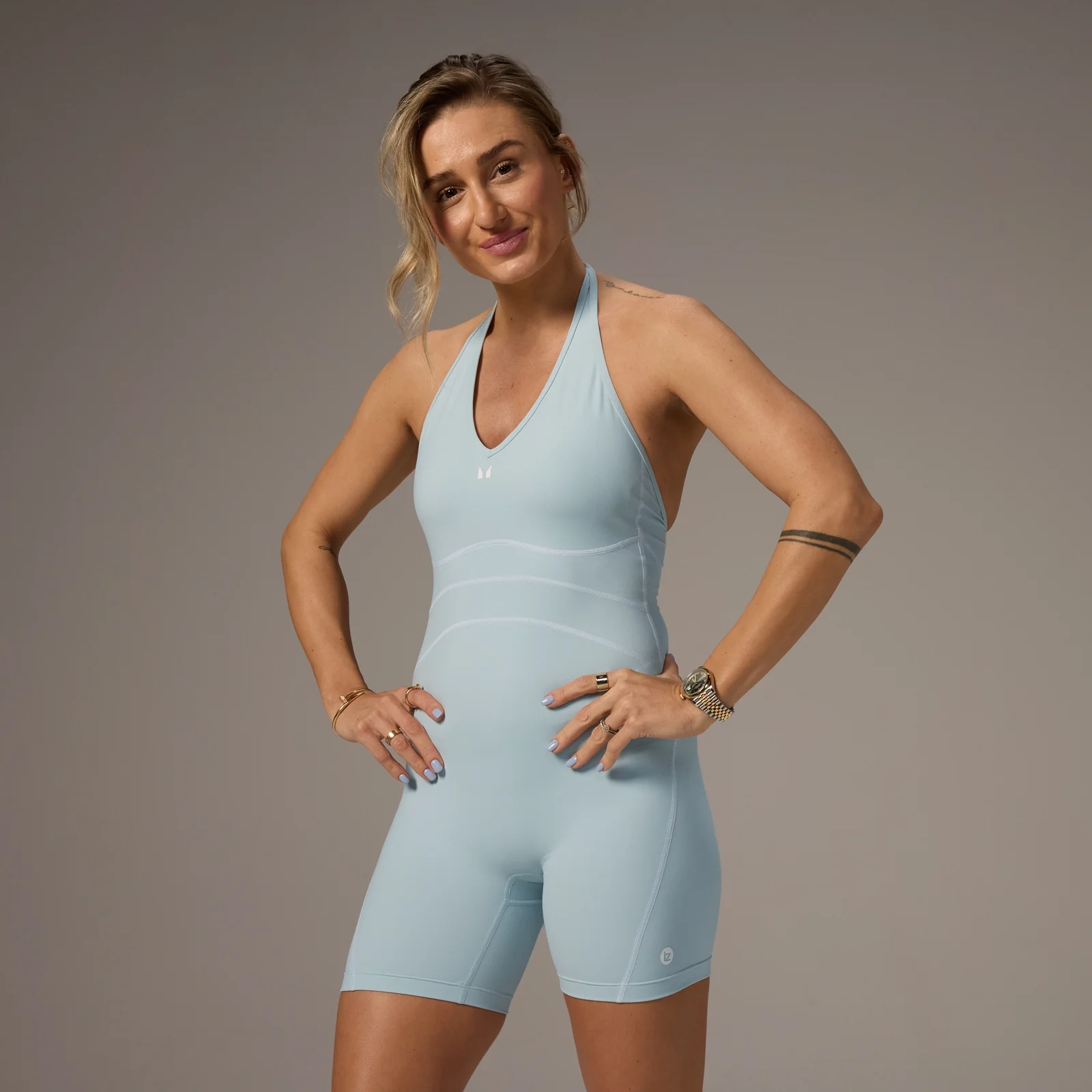 MP X Tatiana Contrast Halterneck Šortkový Trikot – Světlá Aqua - XS Obrázek 1