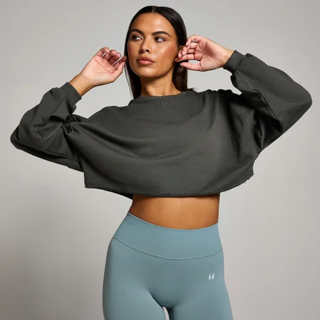 MP Dámský Tempo Slouchy Cropped Top S Dlouhým Rukávem – Noční Šeď