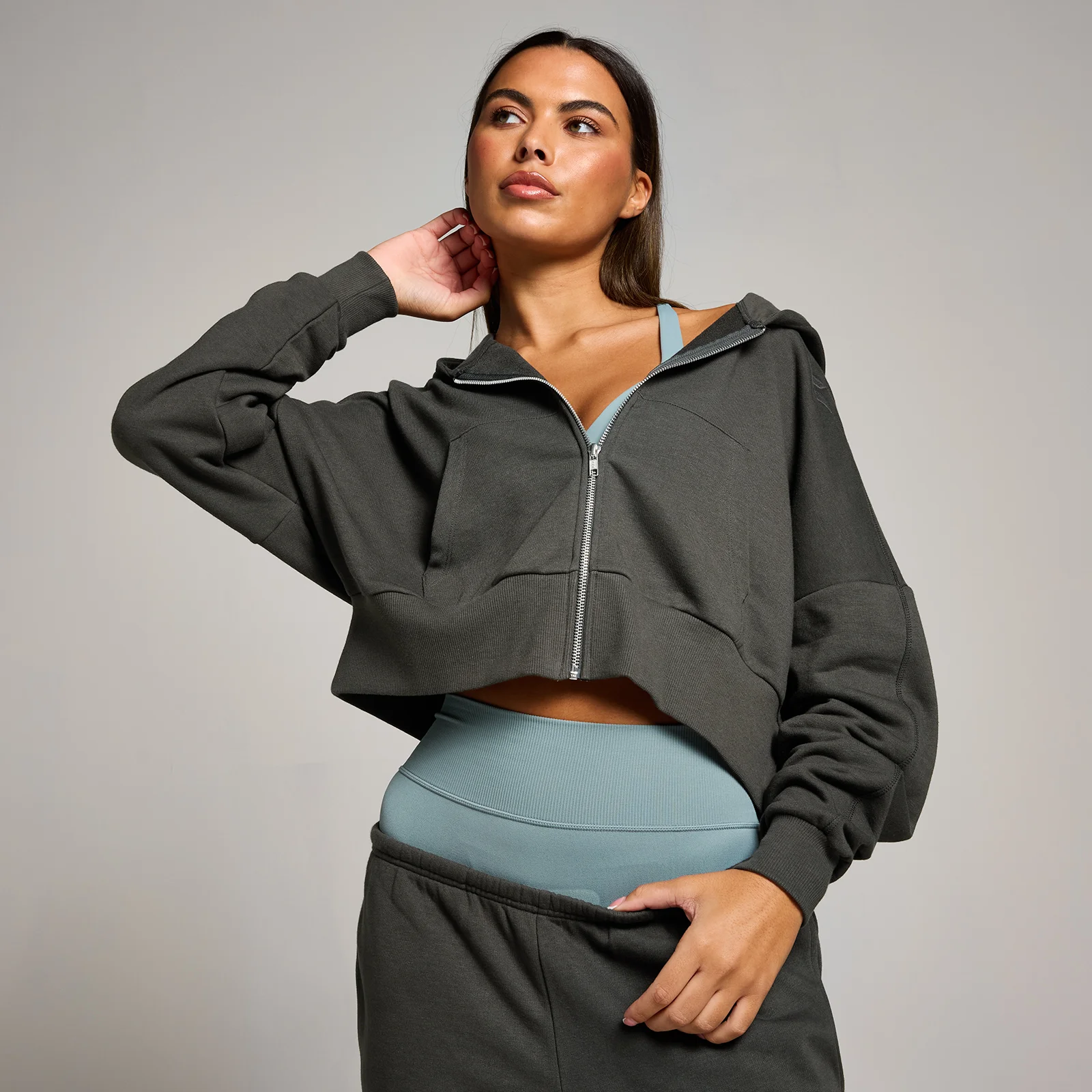 MP Dámská Tempo Cropped Zip Through Mikina S Kapucí – Noční Šeď - L Obrázek 1
