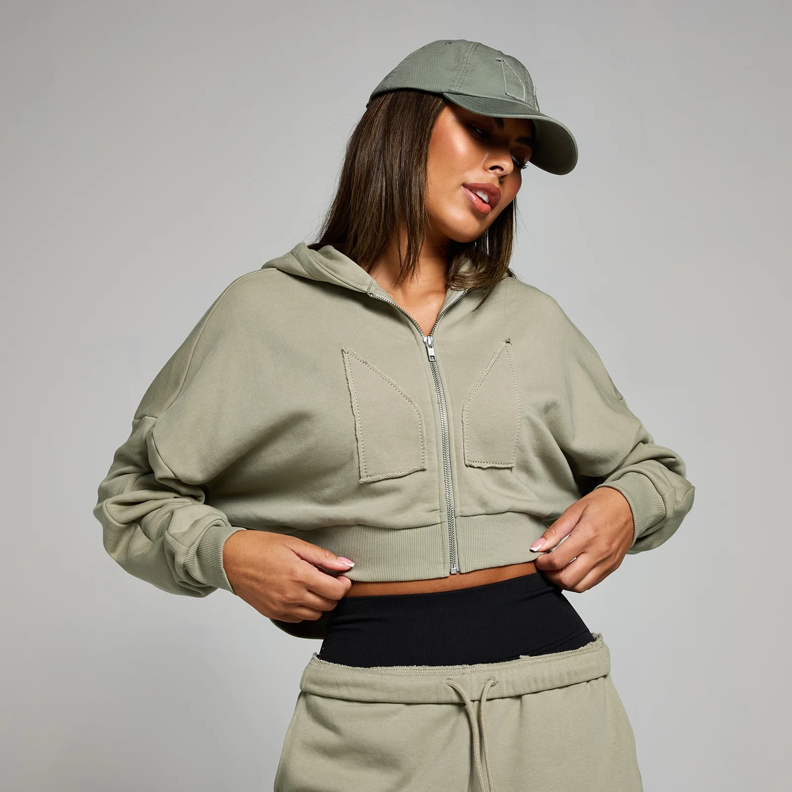 MP Dámská Cropped Applique Mikina S Kapucí Na Zip – Tmavě Šalvějová - XL Obrázek 1