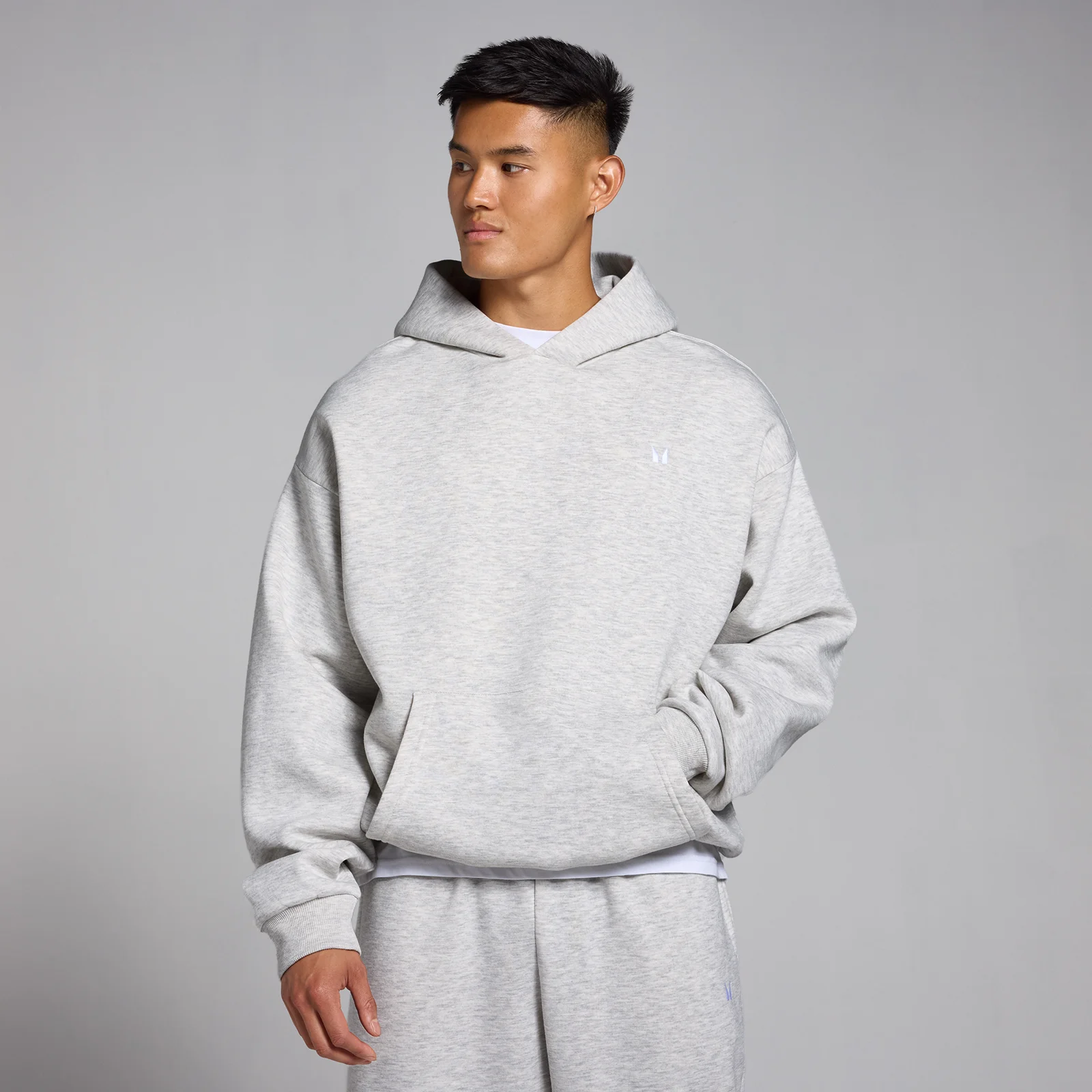 MP Pánská Rest Day Oversized Mikina s Kapucí – Světle Šedý Melír - S Obrázek 1