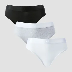 MP Dámské Mid Rise Bikinové Kalhotky (5 ks v balení) – Bílá/Černá/Šedý Melír - Size S