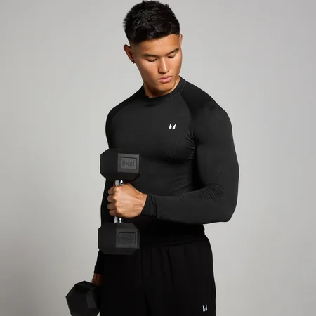 MP Pánský Tempo Pillar Graphic Seamless Top S Dlouhým Rukávem – Černý