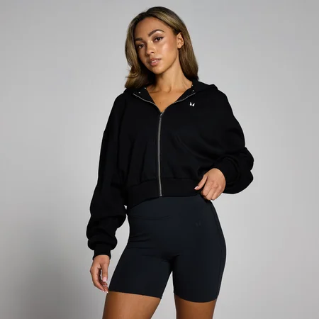 MP Dámská Basics Cropped Mikina S Kapucí na Zip – Černá