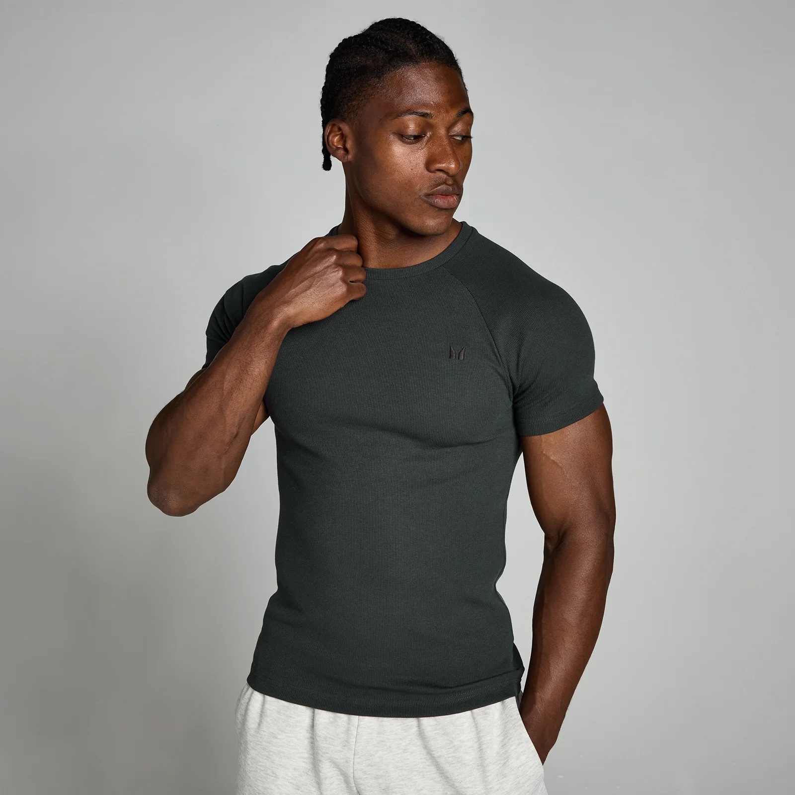MP Pánské Origin Ribbed Muscle Fit Tričko – Seprané Černé - M Obrázek 1