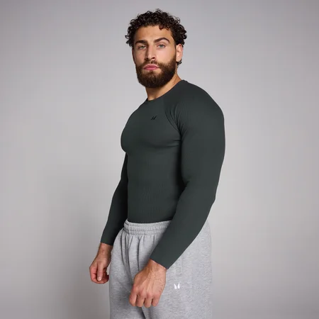 MP Pánský Origin Ribbed Muscle Fit Top S Dlouhým Rukávem – Seprané Černé