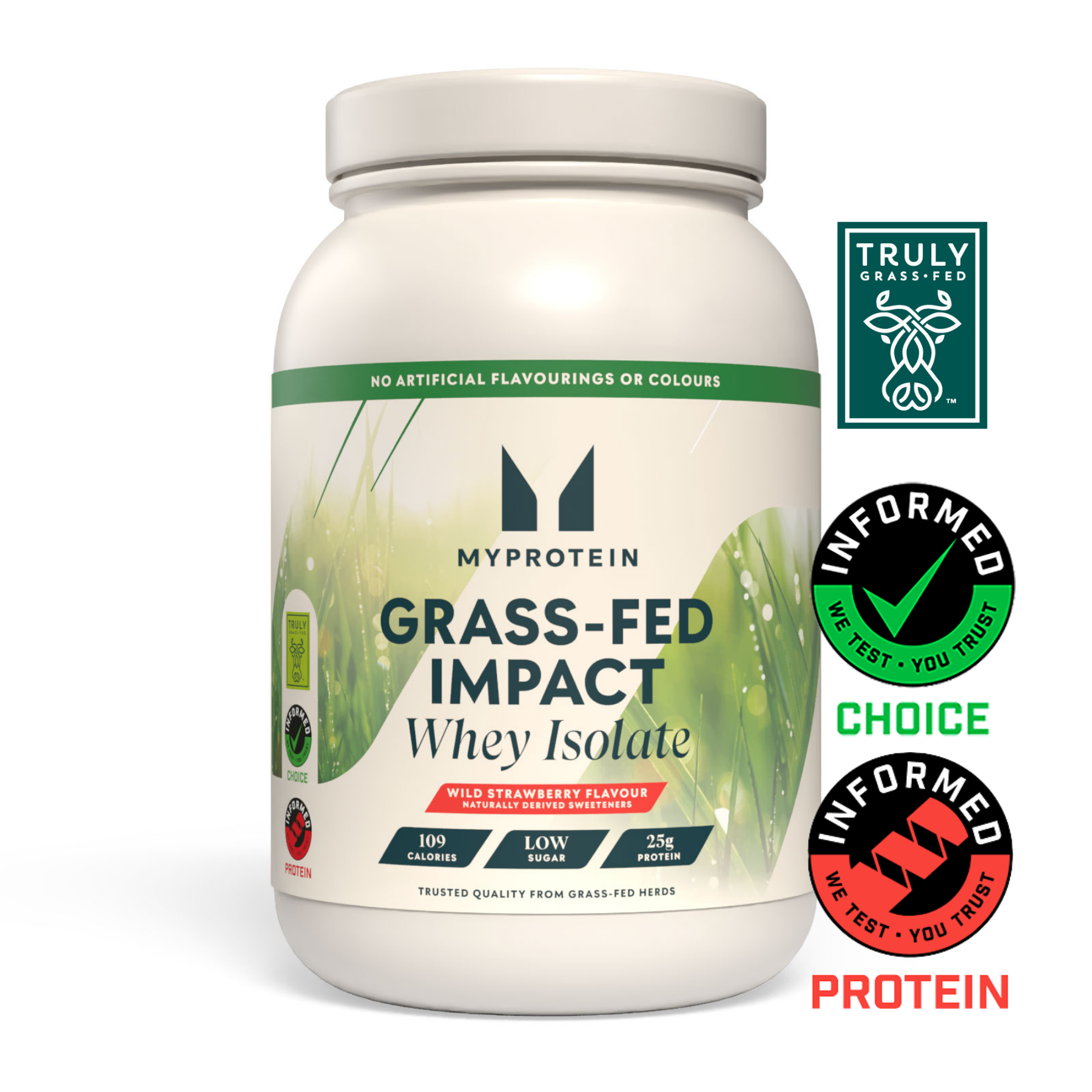 Myprotein Impact Whey Isolate, Grass Fed Wild Strawberry (naturally derived sweeteners), 1kg Obrázek 1