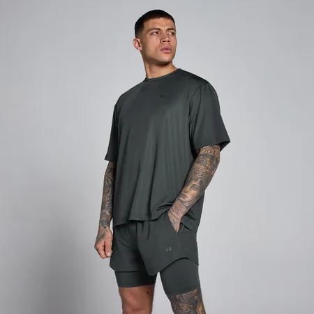 MP Pánské Hybrid Oversized Síťované Tričko - Washed Black