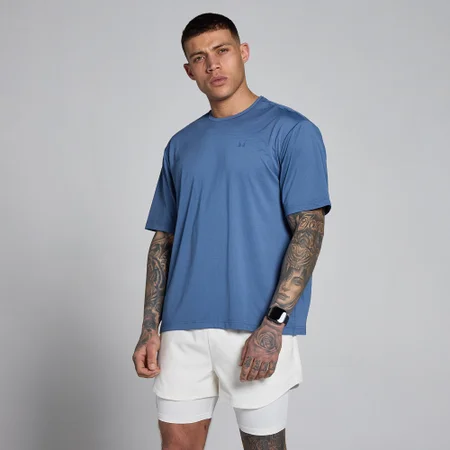 MP Pánské Hybrid Oversized Síťované Tričko - Břidlicově Modrá