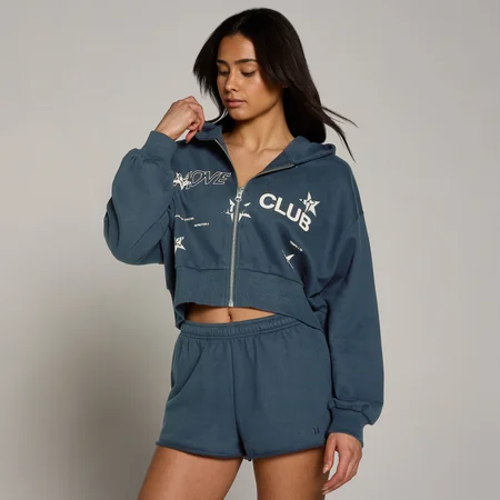 MP Dámská Move Club Graphic Lehká Mikina s Kapucí a Zipem - Vybledlá Modrá