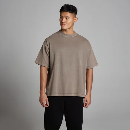 MP Pánské Tričko Washed Oversized Cotton - Šedohnědá