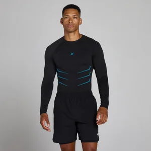 Lift Bezešvý Top s Dlouhým Rukávem Muscle Fit - Vybledlá Černá/Modrá Power - Size XS