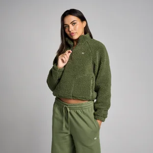 MP Dámská Zkrácená Borg Mikina se Zipem 1/4 - Vybledlá Olivová - Size S