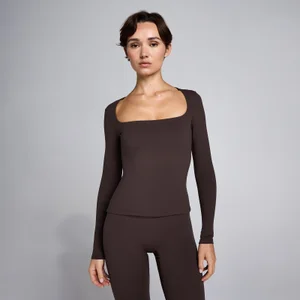 MP Dámské SculptForm Tričko s Dlouhým Rukávem a Čtvercovým Výstřihem - Kakaová - Size XS
