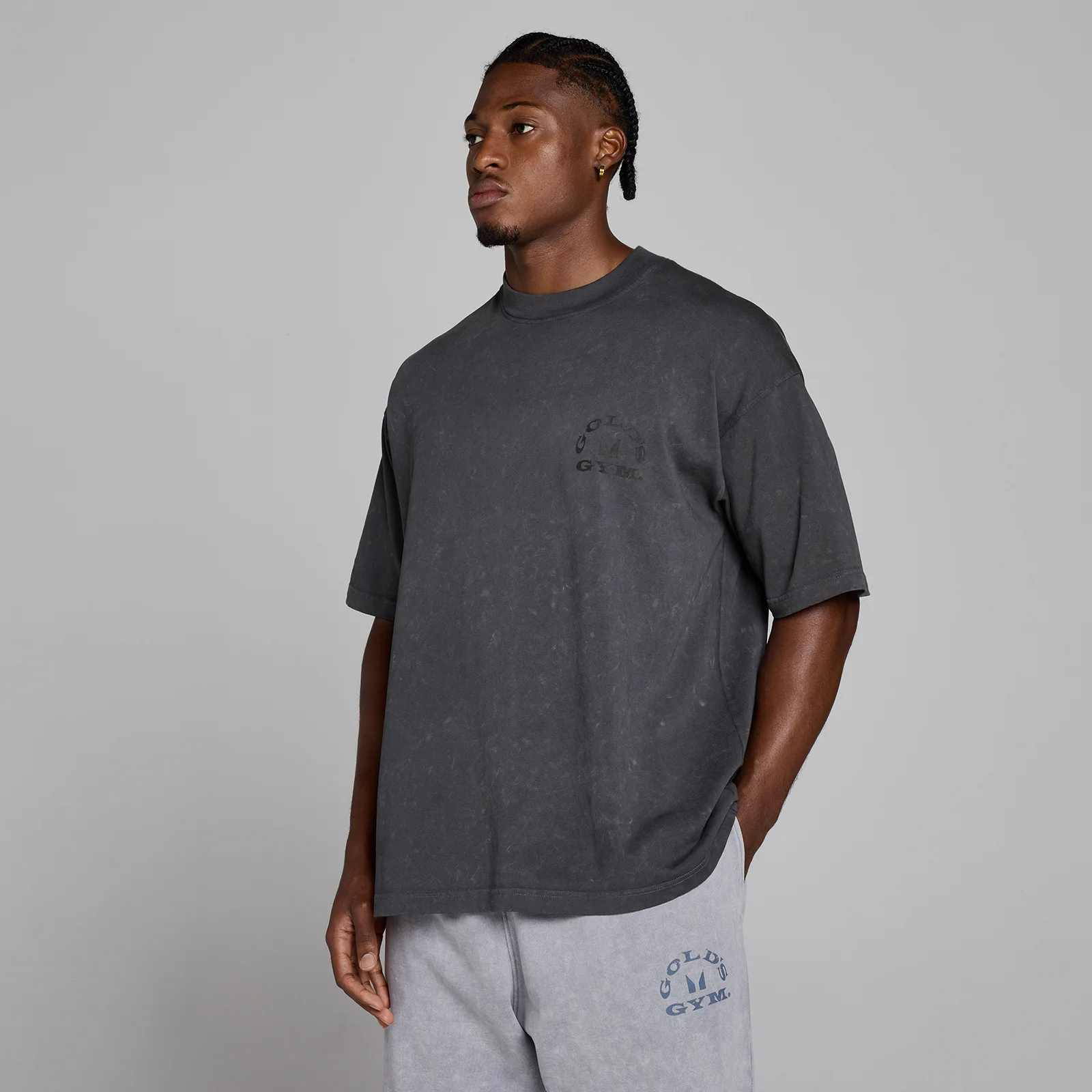 MP X Gold's Pánské Washed Graphic Oversized Tričko - Washed Coal - XS Obrázek 3